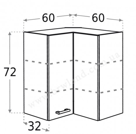 Угловой навесной шкаф для кухни чертеж с размерами